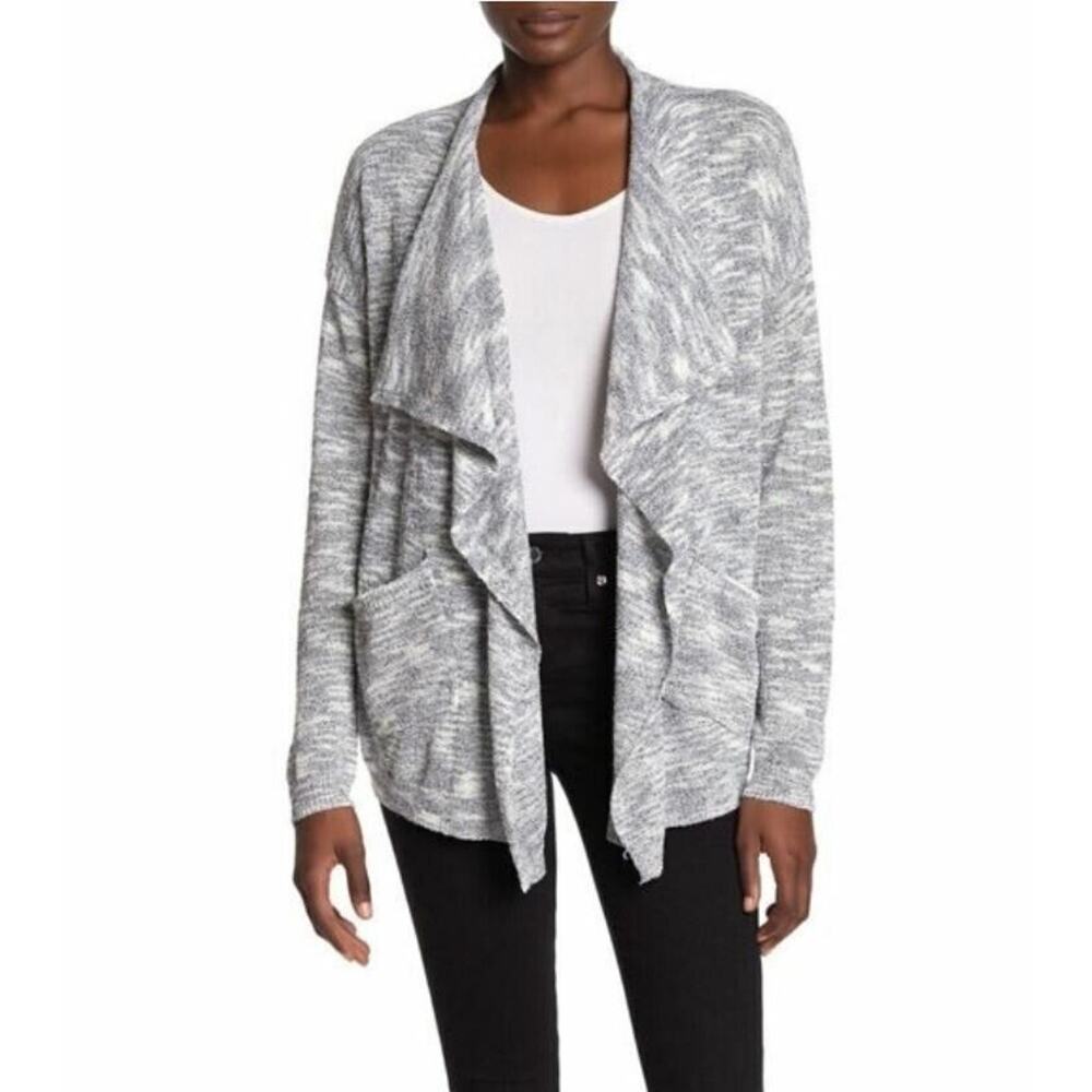 Open-Front Gray Marled Draped Cardigan Sweater